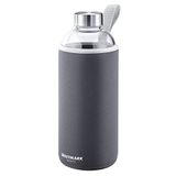 Westmark Drinkfles, met opdruk, incl. beschermhoes, 1000 ml, glas/siliconen/rubber, BPA-vrij, Viva, antraciet/zilver/doorzichtig, 5274226A