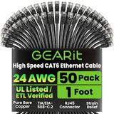 GearIT 50-Pack, Cat 6 Ethernet-kabel Cat6 Snagless Patch 1 voet - Snagless RJ45 Computer LAN Netwerkkabel