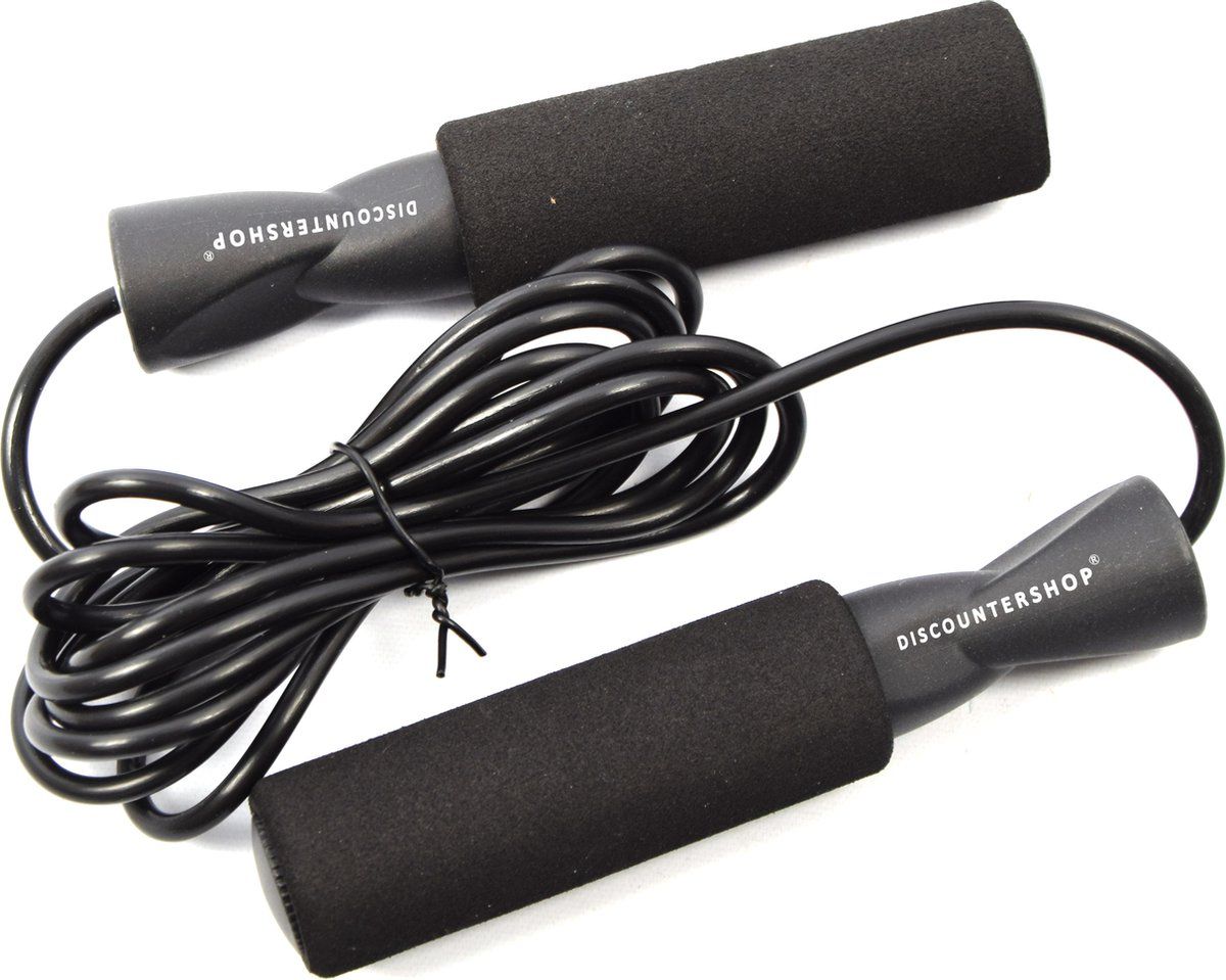discountershop Springtouw - Sport springtouw - Fitness springtouw - met Rubber Handgrepen - Zwart