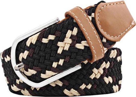 Fako Fashion® - Elastische Gevlochten Riem - Unisex - 105cm - Bruin/Beige/Zwart