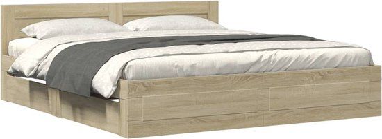 vidaXL Bedframe met hoofdeinde bewerkt hout sonoma eiken 180x200 cm