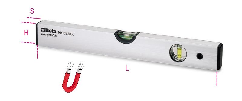 Beta Waterpassen vervaardigd uit geanodiseerd geprofileerd aluminium 2 onbreekbare libellen, nauwkeurigheid: 1 mm/m 1696B 600