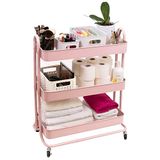 Craftelier - Grote organisatiewagen van metaal met 3 planken | 4 360° draaibare wielen met 2 remmen | Totale afmetingen: 71,2 x 61 x 29 cm - Diepte van de planken: 6,6 cm | Roze
