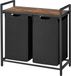 Merkloos Laundry Basket with 2 Compartments and Removable Oxford Cloth Bags - Metal Frame, 2 x 46 L, 73 x 33 x 72 cm, Rustic Brown and Black