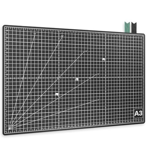 ACROPAQ Snijmat A3 - Zelfherstellend, A3 (45 x 30 cm), 5 lagen bescherming voor meubels, Met raster en hoekmarkeringen aan beide zijden, Zwart - Knutselonderlegger, Snijonderlegger