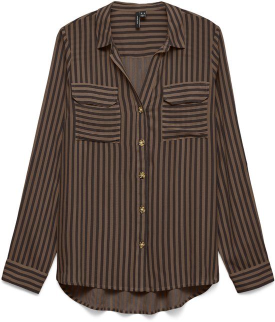 Vero Moda Vmbumpy L/s Shirt New Wvn Noos 10275283 Choclate Torte/new Stripe Dames Maat - L