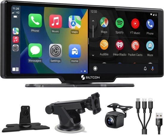 Siltcon® Geschikt voor CarPlay Scherm 10.26 Inch - Geschikt voor Android Auto Scherm - Navigatiesysteem Auto - Auto Scherm - Universeel - Touchscreen & HD Achteruitrijcamera - Incl. Telefoonkabels