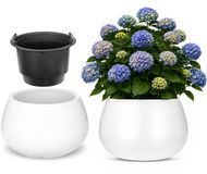 KADAX Bloempot met binnenpot, plastic sierpot vorstbestendig voor bloemen en planten, staand wit 42x27cm