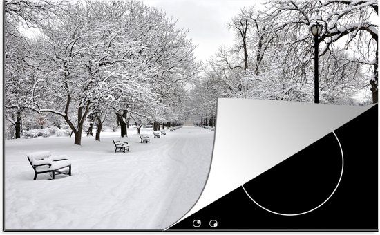 KitchenYeah® Inductie beschermer 77x51 cm - Park in New York tijdens de winter - Inductiebeschermer voor inductiekookplaat - Multicolor