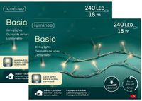 Lumineo Kerstverlichting - 2x - 240 leds - warm wit - 1800 cm - transparant snoer - timer en dimmer