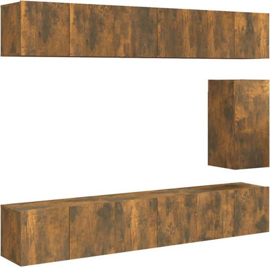vidaXL 7-delige Tv-meubelset bewerkt hout gerookt eikenkleurig