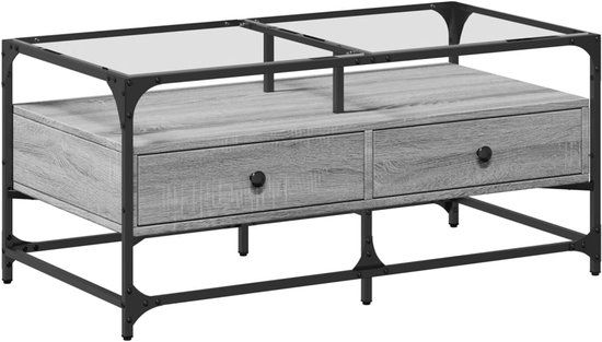 vidaXL Salontafel met glazen blad 98,5x50x45 cm sonoma eiken staal