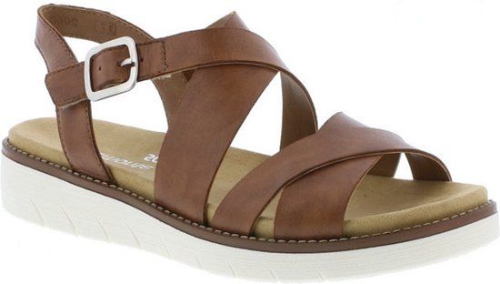 Rieker D2060-24 - Bruine leren plateau sandalen maat 40 voor dames - Lente/Zomer 2021