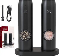 Set van Oplaadbare elektrische zout- en pepermolen - 2 stuks - Zwart