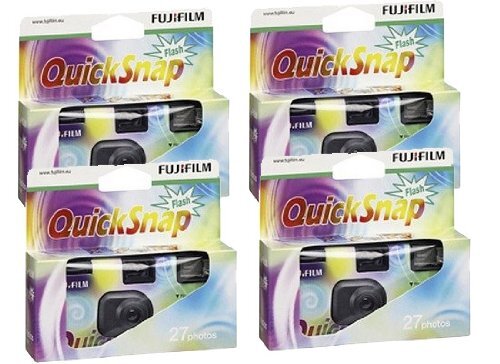 Fujifilm Fuji Quicksnap Wegwerpcamera met flits, filmmateriaal X-tra 400 ASA voor 27 opnamen, 4 stuks