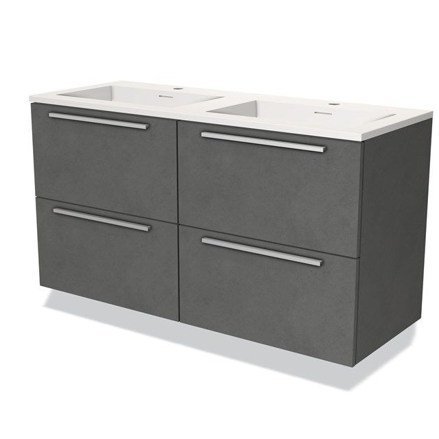 Maxaro Badkamermeubel 120cm Modulo Donkergrijs Beton 4 Lades Vlak Wastafel Solid Surface