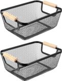 Famanu – Metalen opbergmanden set 2 met houten handgrepen – hangende organizer voor keuken en badkam