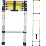 ANDIARBEIT Hoogteangst Telescopische ladder van aluminium, compact & inklapbaar, max. belastbaarheid 150 kg, antislip treden & rubberen voeten, voor huis & tuin (2,6 m)