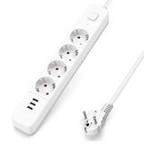 Glowster Duitse stekkerdoos 4-voudig, serie L, 1,5 m, 3 G1,0 mm², wit en grijs