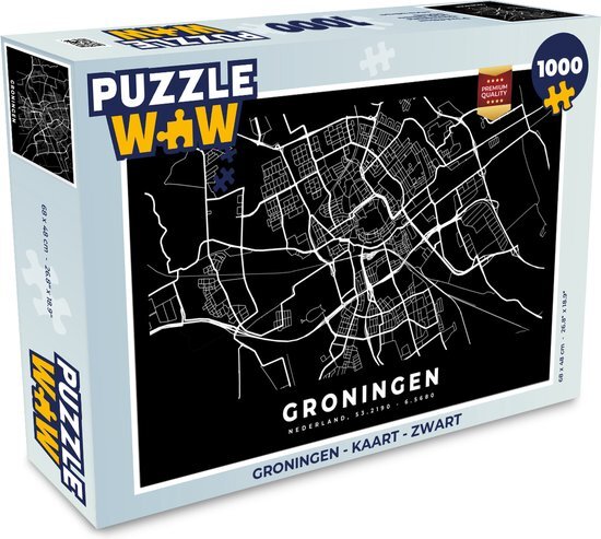 MuchoWow Puzzel Groningen - Kaart - Zwart - Legpuzzel - Puzzel 1000 stukjes volwassenen