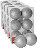 Gerimport Boules de Noël 24x - argent - paillettes en plastique - 4 cm