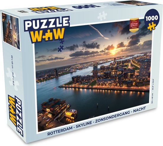 MuchoWow Puzzel Rotterdam - Skyline - Zonsondergang - Nacht - Legpuzzel - Puzzel 1000 stukjes volwassenen