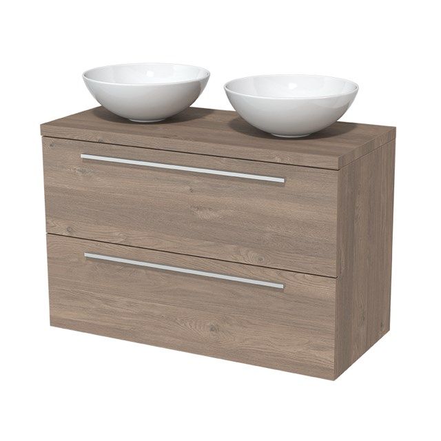 Maxaro Badkamermeubel Modulo Plato 100cm - Middenbruin Eiken - 2 Lades - Vlak