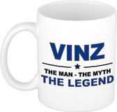 Bellatio Decorations Vinz Naam cadeau Vinz - The man, The myth the legend koffie mok / beker 300 ml - Donkerblauw