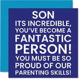 Grappige verjaardagskaarten voor zoon - geweldig persoon - Joke Happy Birthday Card voor zoon van mama of papa, zoon verjaardagscadeaus van ouders, 145mm x 145mm verjaardag wenskaarten cadeau voor zoon