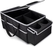 Famanu - Organisateur de siège de voiture pliable – Organisateur de siège de voiture étanche, sac de rangement universel durable pour siège avant et arrière avec porte-boissons, fond antidérapant et plusieurs poches (Noir)