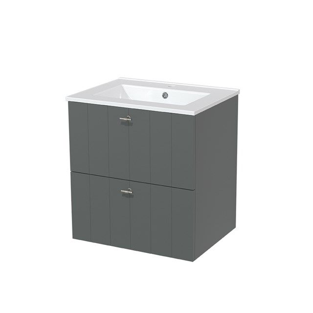 Maxaro Badkamermeubel 60cm Modulo Middengrijs 2 Lades Lamel Wastafel Keramiek