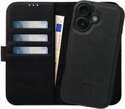 Rosso Elite Hoesje Geschikt voor Apple iPhone 16 | Compatibel met MagSafe | Book Case en Back Cover | Magnetisch Uitneembaar | Echt Leer Beschermhoes met Pasjeshouder | Zwart
