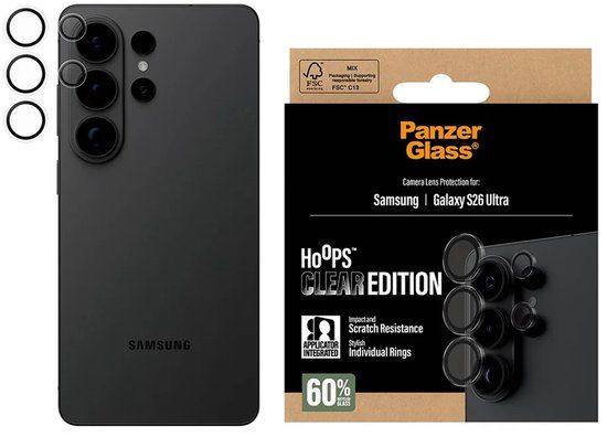 PanzerGlass Screenprotector geschikt voor Samsung Galaxy S26 Ultra Glazen | PanzerGlass Hoops Camera Lens Protector - Case Friendly