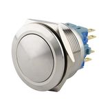 SeKi Roestvrij stalen drukknop Ø25mm tastend gebogen kopvorm soldeeroogjes/platte stekker 0,5x2,8 aansluiting; belknop