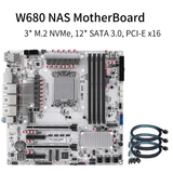 CWWK W680 LGA1700 NAS-moederbord 12e-14e generatie Intel Core DDR5 Max 128GB PCIe 5.0 12×SATA 3.0 3×M.2 NVMe Alles-in-één NAS-serverwerkstation voor doe-het-zelf-enthousiasten