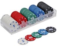 Pokerchips Pokerchips Set - 100 Pièces - Valeurs 5, 10, 20, 50, 100 - Boîte Transparente