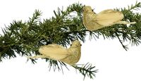 Decoris kerstboomversiering vogels op clip - 2x st - goud - foam - 11 cm