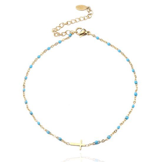 LGT JWLS Lookinggoodtoday Enkelband Goud & Emaille - Cross Blue