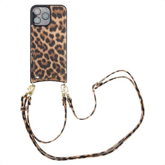 Selencia Hoesje - Geschikt voor Apple iPhone 16 Pro Max - Backcover met koord en pashouder - Leopard