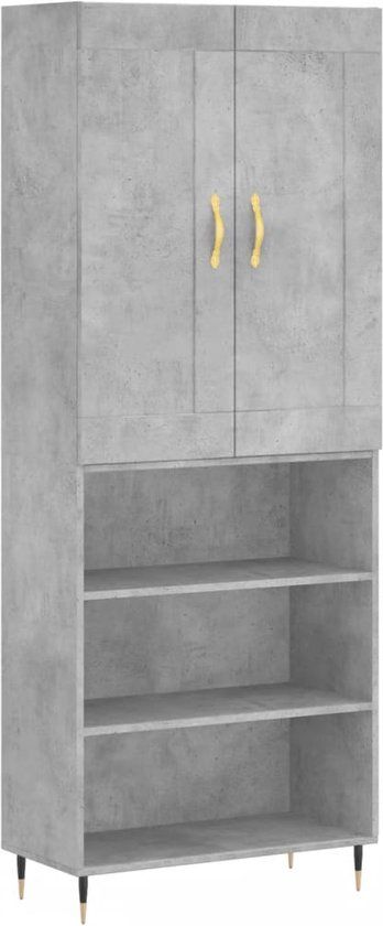 vidaXL Hoge kast 69,5x34x180 cm bewerkt hout betongrijs