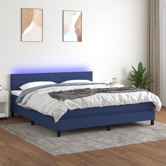 vidaXL Boxspring met matras en LED stof blauw 160x200 cm
