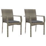 vidaXL Tuinstoelen 2 stuks met kussens Polyrattan Grijs