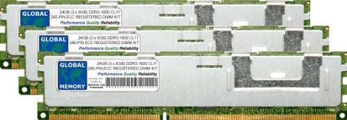 GLOBAL MEMORY 24GB (3 x 8GB) DDR3 1600MHz PC3-12800 240-PIN ECC GEREGISTREERD DIMM (RDIMM) GEHEUGEN RAM KIT VOOR SERVERS/WERKSTATIONS/MOEDERBORDEN (6 RANK KIT CHIPKILL)