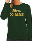 Bellatio Decorations Mrs. x-mas Foute Kersttrui sweater voor dames - groen - met gouden glitter letters - kerstkleding / kerst outfit XL