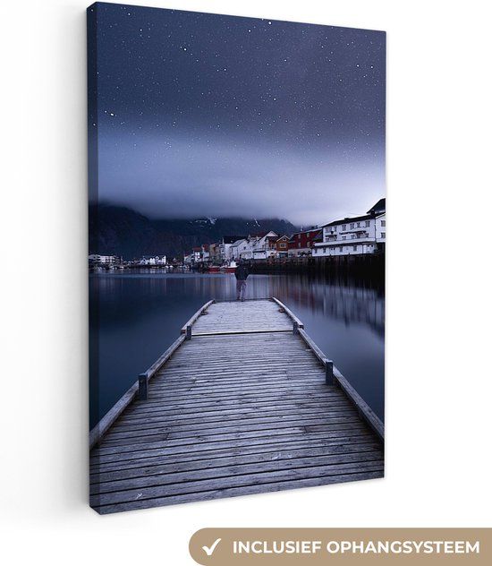 OneMillionCanvasses Canvas schilderij - Architectuur - Sterrenhemel - Steiger - Landschap - 40x60 cm