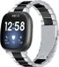 Strap-it Bracelet de montre connectée en acier - Argent/Noir - Convient pour Fitbit Sense/Sense 2/Versa 3/Versa 4 - Taille S