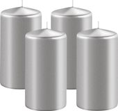 Enlightening Candles Bougie cylindrique/bougie pilier - 4x - argent - D8 x H12 cm - 45 heures de combustion