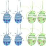 Merkloos / Sans marque Decoratie paaseieren hangend - 12x stuks - groen/blauw - piepschuim - 6 cm
