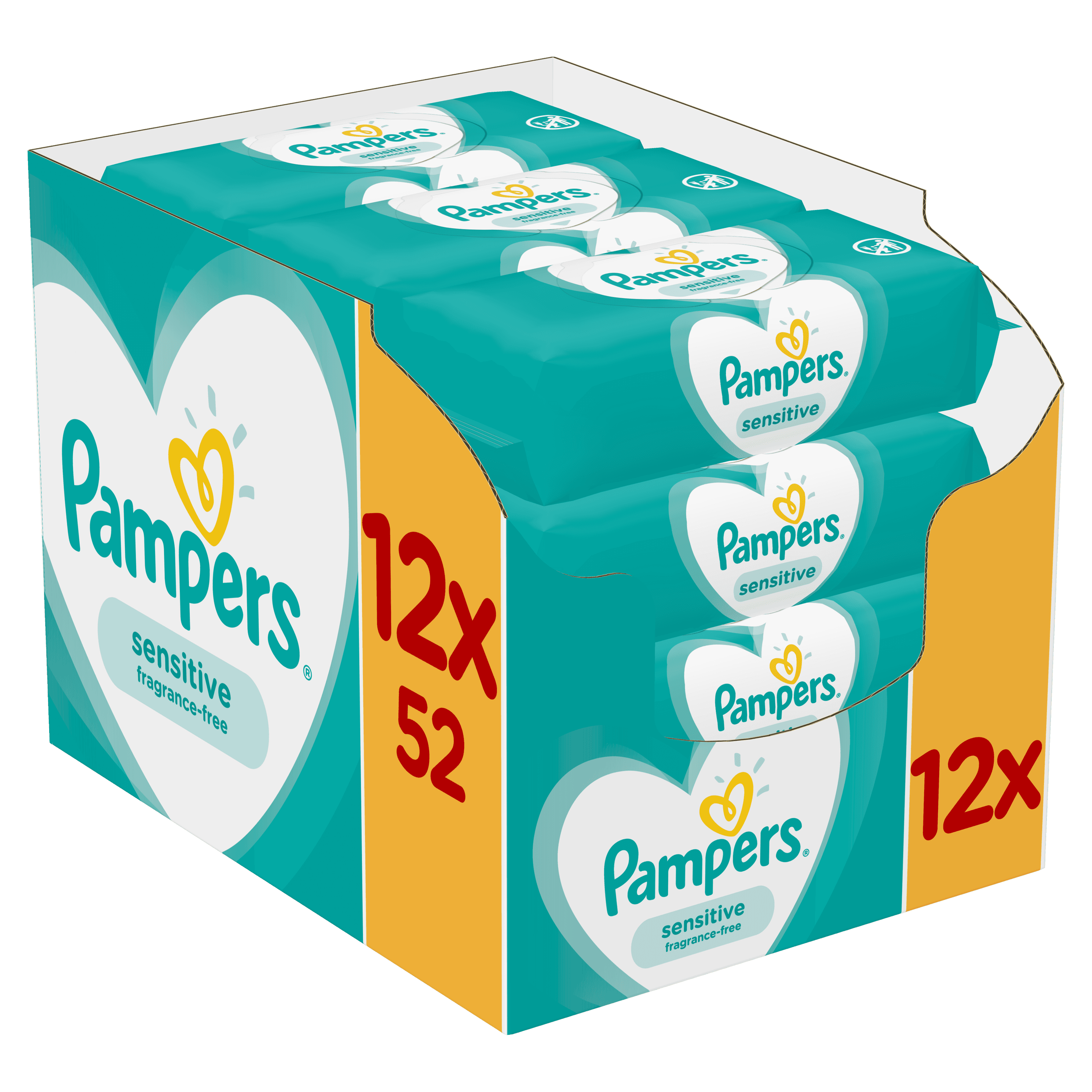 Pampers Sensitive Babydoekjes 12 Verpakkingen = 624 Doekjes wit, blauw