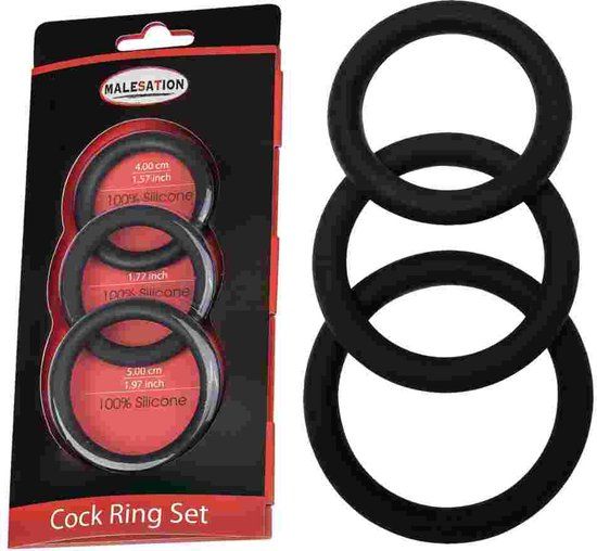 Merkloos / Sans marque MALESATION Cockring Cock Ring Set - Black - (4.0, 4.5, 5.0 cm)
